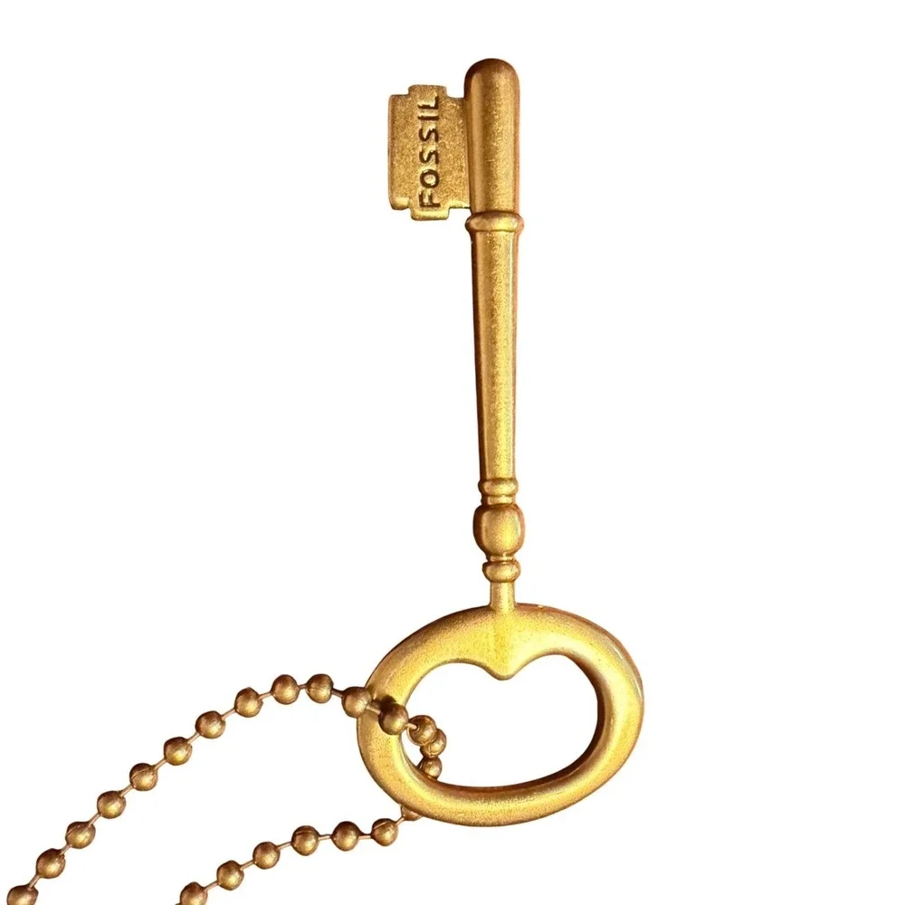 Fossil Brass Skeleton Key Bag Charm Gold Tone Metal Keychain Replacement Fob‎
